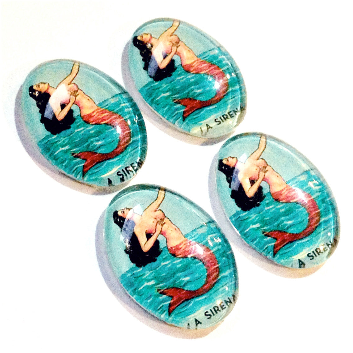 La Sirena Loteria Card Mermaid Glass Cameo Cabochon