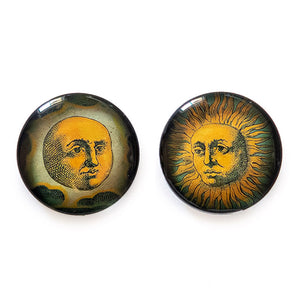 Round 2pc Set Moon and Sun Vintage Tarot Art Glass Cameo Cabochon