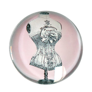 Round Victorian Pink Corset Illustration Glass Cameo Cabochon Vintage