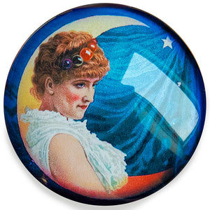 Round Victorian Crescent Moon Woman Vintage Glass Cameo Cabochon Star