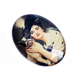 Victorian Woman and Boston Terrier Dog Cameo Cabochon