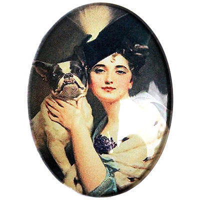 Victorian Woman and Boston Terrier Dog Cameo Cabochon