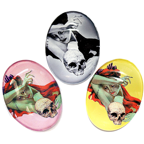 Zombie Pinups Skull Rockabilly Cameo Cabochon